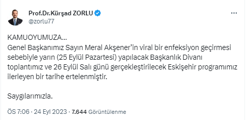 İYİ Parti Sözcüsü Zorlu: “Akşener viral bir enfeksiyon geçirdi”