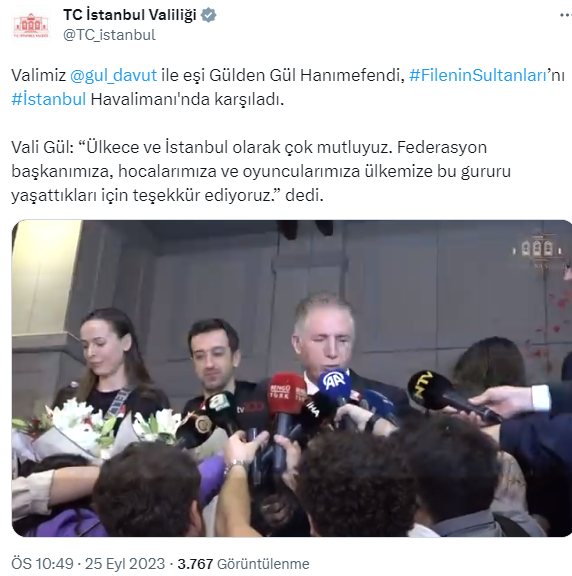 Vali Gül, Filenin Sultanları’nı İstanbul Havalimanı’nda karşıladı