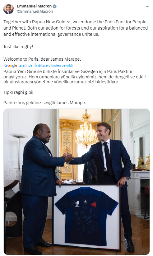 Macron: “Papua Yeni Gine ile birlikte Paris Paktı’nı onaylıyoruz”