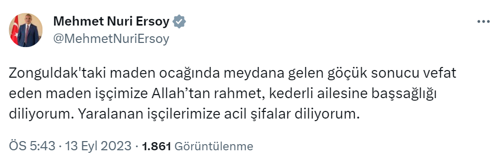 Siyasilerden maden ocağındaki göçükte hayatını kaybeden işçi için başsağlığı mesajı