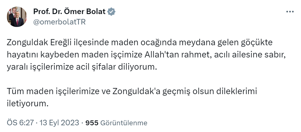 Siyasilerden maden ocağındaki göçükte hayatını kaybeden işçi için başsağlığı mesajı