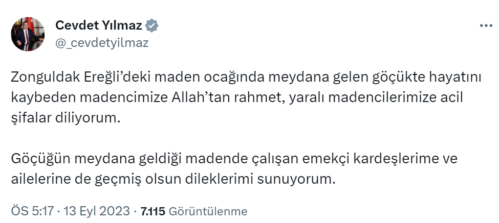 Siyasilerden maden ocağındaki göçükte hayatını kaybeden işçi için başsağlığı mesajı