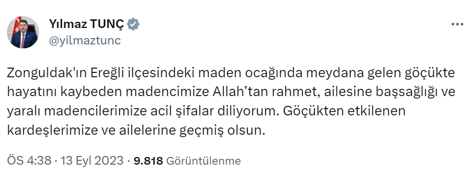 Siyasilerden maden ocağındaki göçükte hayatını kaybeden işçi için başsağlığı mesajı