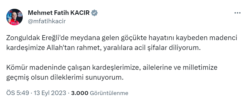 Siyasilerden maden ocağındaki göçükte hayatını kaybeden işçi için başsağlığı mesajı