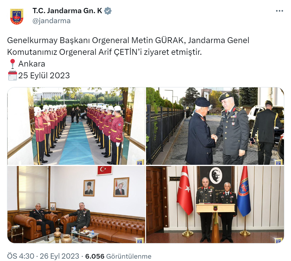 Genelkurmay Başkanı Gürak, Jandarma Genel Komutanı Çetin’i ziyaret etti