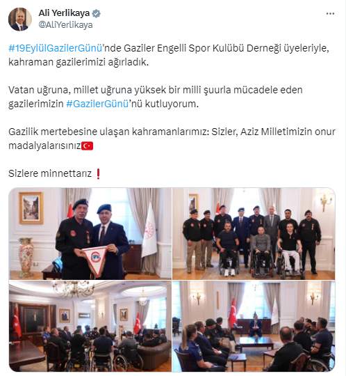 Bakan Yerlikaya, Gaziler Engelli Spor Kulübü Derneği üyeleri ve gazileri ağırladı