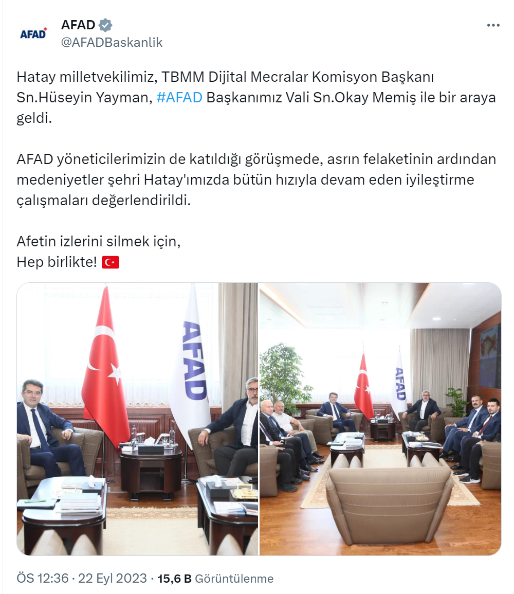 Hatay milletvekili Yayman, AFAD Başkanı Memiş ile görüştü