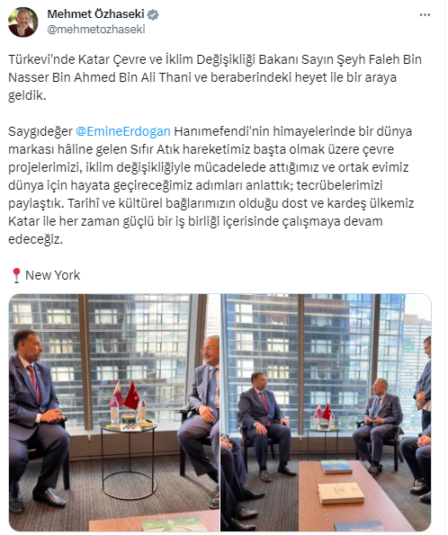 Bakan Özhaseki, New York’ta Katarlı mevkidaşı ile görüştü