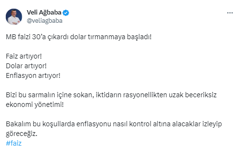 CHP’li Ağbaba: “MB faizi 30’a çıkardı dolar tırmanmaya başladı”