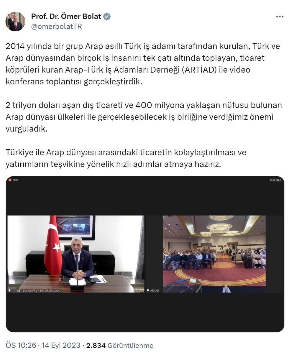 Bakan Bolat, Arap-Türk İş Adamları Derneği ile toplantı yaptı