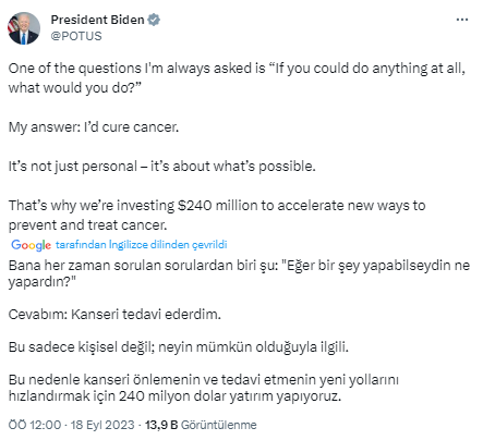 Biden: “Kanseri önlemeyi hızlandırmak için 240 milyon dolar yatırım yapıyoruz”