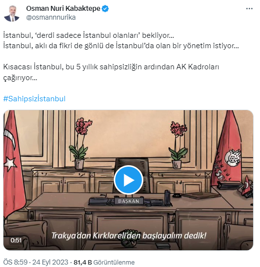Kabaktepe: “İstanbul, ‘derdi sadece İstanbul olanları’ bekliyor… “