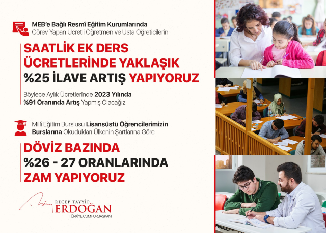 Son Dakika: Cumhurbaşkanı Erdoğan'dan ücretli öğretmen ve yüksek lisans öğrencilerine çifte müjde: Ek ders ücretleri ve burslar artıyor