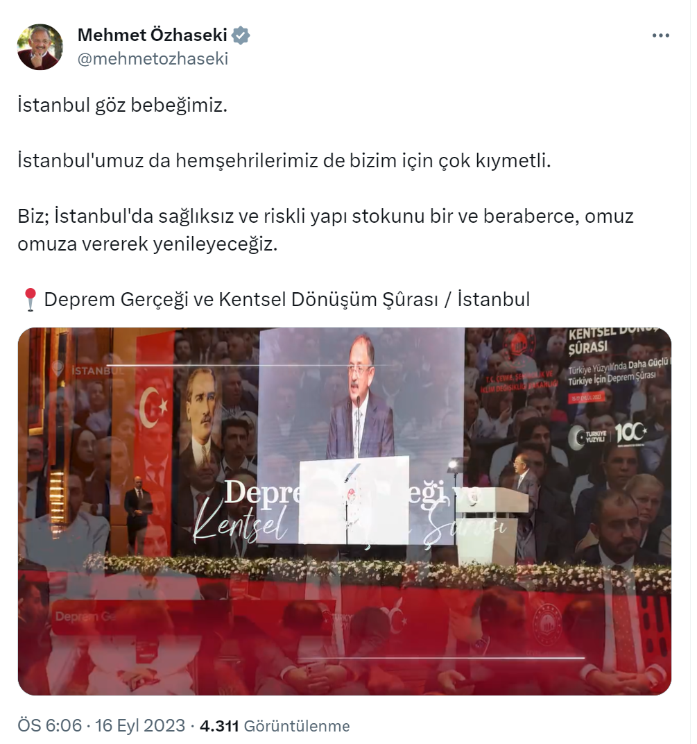 Bakan Özhaseki: “İstanbul’da sağlıksız ve riskli yapı stokunu yenileyeceğiz”