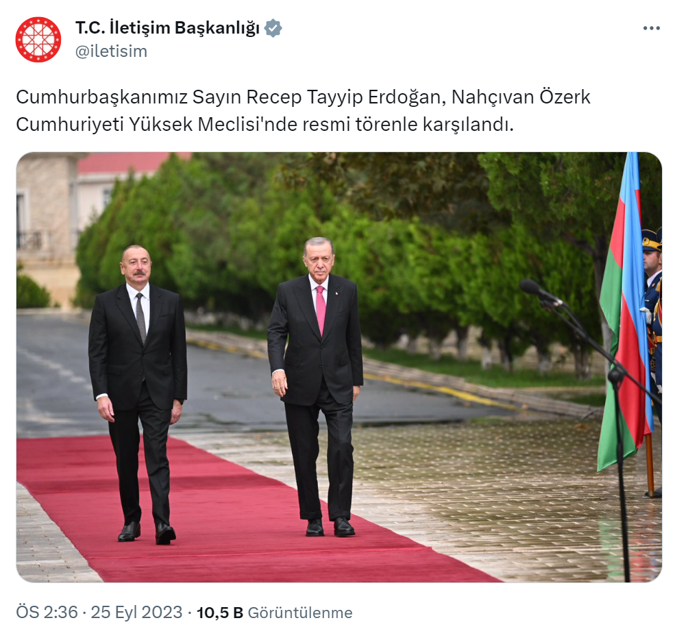 Cumhurbaşkanı Erdoğan, Nahçıvan Özerk Cumhuriyeti Yüksek Meclisi’nde törenle karşılandı