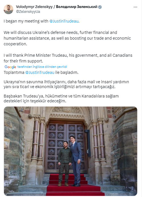 Ukrayna Devlet Başkanı Zelenski’den Kanada’ya teşekkür