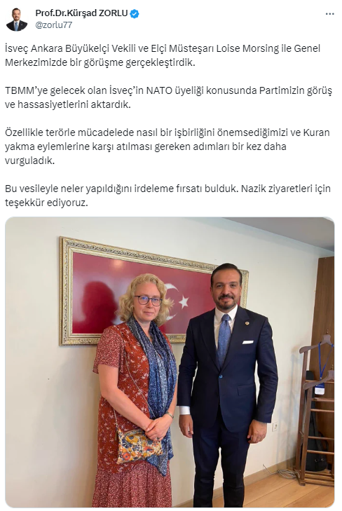 İYİ Parti Sözcüsü Zorlu, İsveç’in Ankara Büyükelçi Vekili Morsing ile görüştü