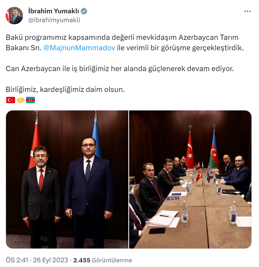 Bakan Yumaklı, Azerbaycanlı mevkidaşı Mammadov ile bir araya geldi