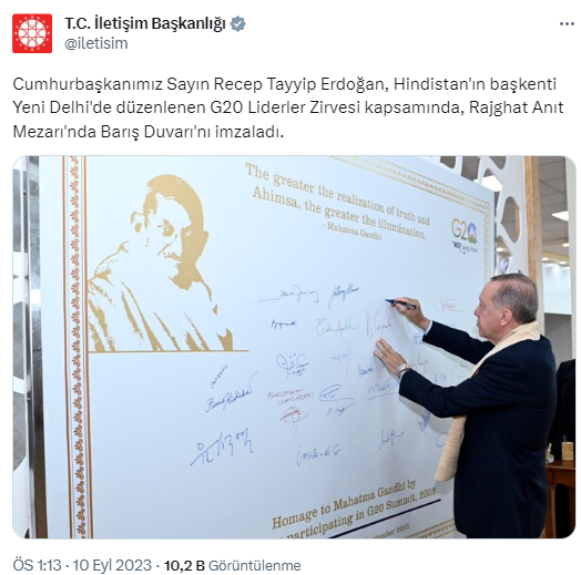 Cumhurbaşkanı Erdoğan, Rajghat Anıt Mezarı’nda Barış Duvarı’nı imzaladı
