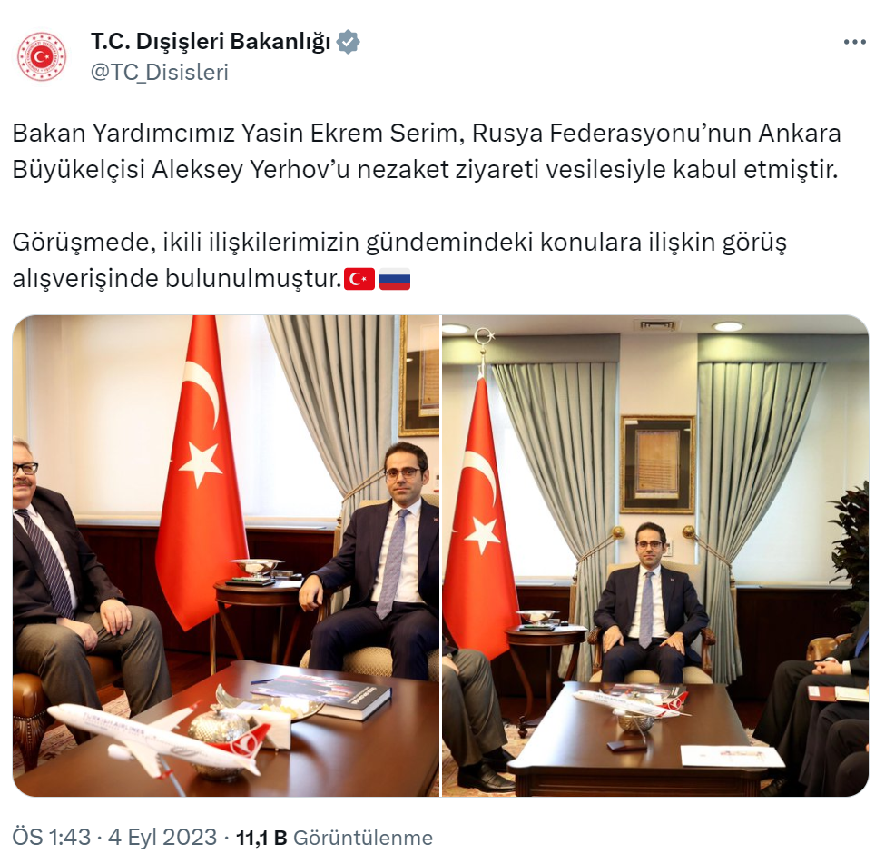 Dışişleri Bakan Yardımcısı Serim, Rusya’nın Ankara Büyükelçisi Yerhov ile görüştü