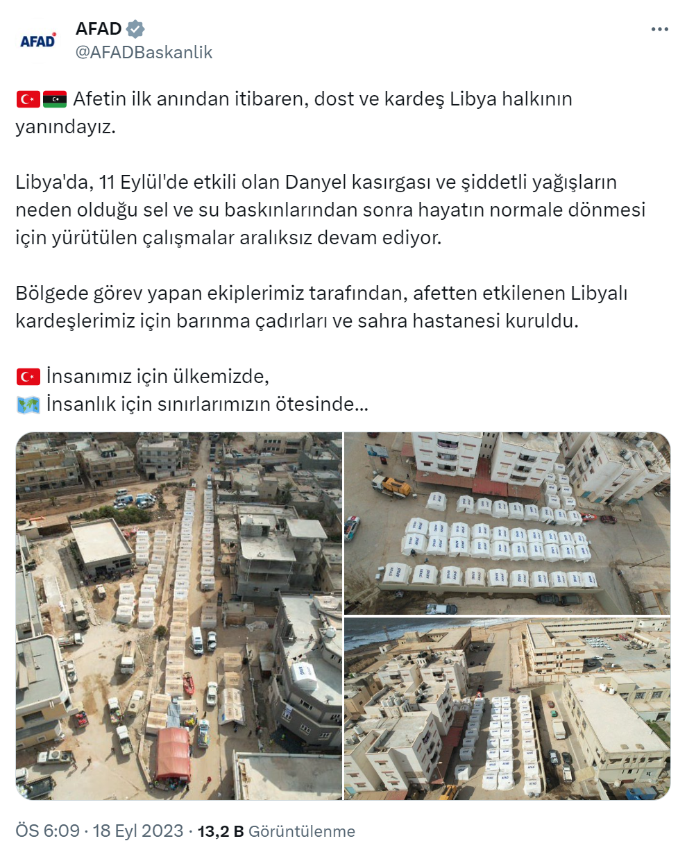 Türk ekipler, Libya’da barınma çadırları ve sahra hastanesi kurdu
