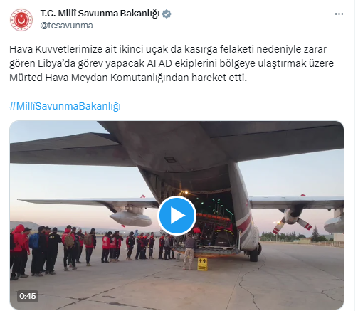 Libya’ya AFAD ekiplerini götürecek ikinci uçak Ankara’dan hareket etti