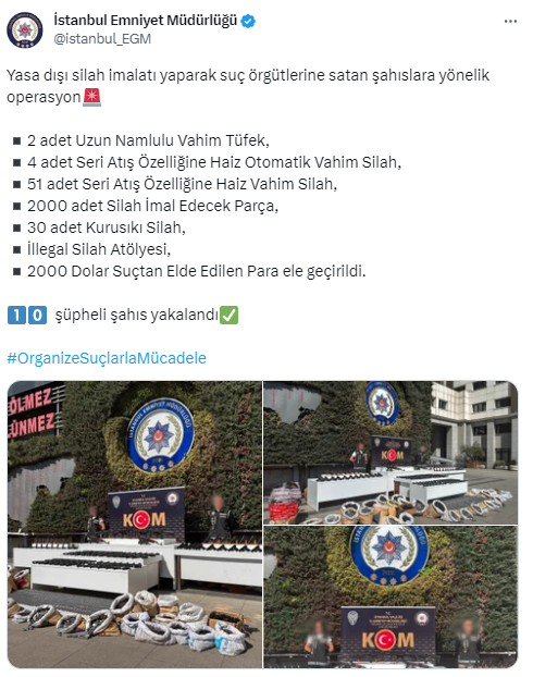 İstanbul’da yasa dışı silah imalatı yaparak suç örgütlerine satan 10 şüpheli yakalandı