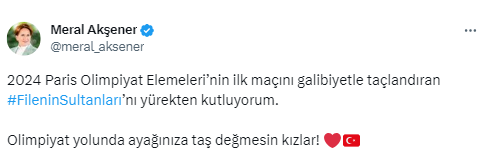 Akşener, A Milli Kadın Voleybol Takımı’nı kutladı