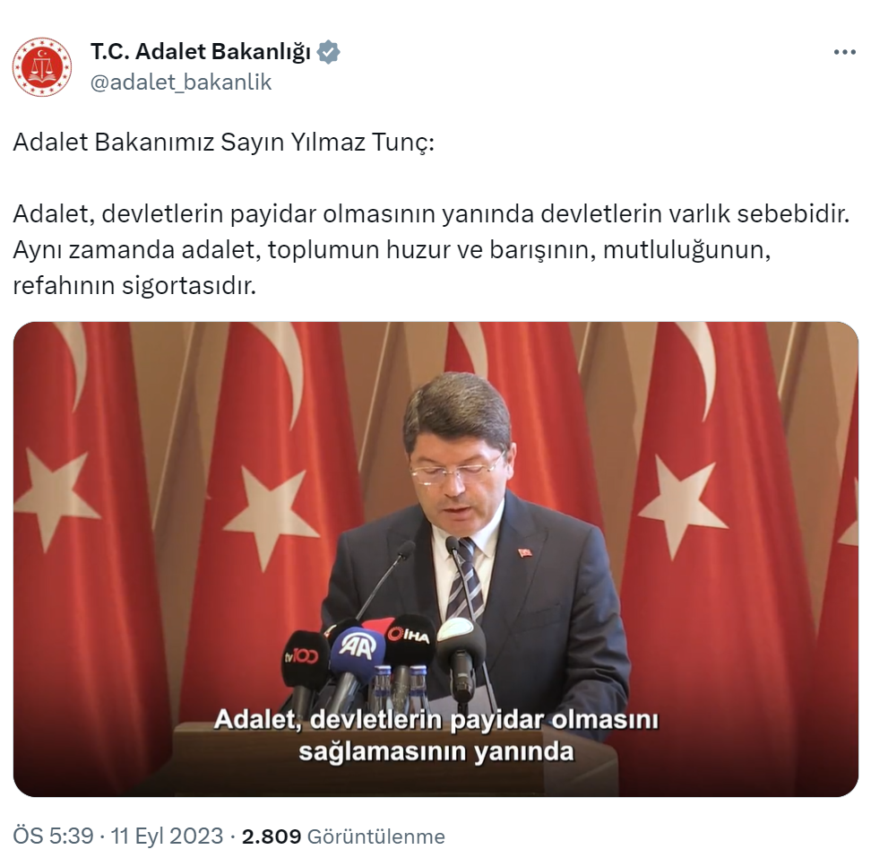 Bakan Tunç: “Adalet, devletlerin payidar olmasının yanında devletlerin varlık sebebidir”