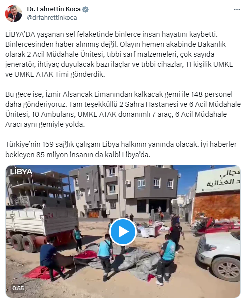 Bakan Koca: “Türkiye’nin 159 sağlık çalışanı Libya halkının yanında olacak”