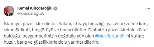Kılıçdaroğlu’dan Mevlid Kandili mesajı