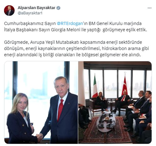 Bakan Bayraktar, Cumhurbaşkanı Erdoğan’ın Meloni ile yaptığı görüşmeye eşlik etti