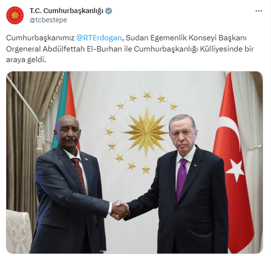 Cumhurbaşkanı Erdoğan, Sudan Egemenlik Konseyi Başkanı El-Burhan ile görüştü