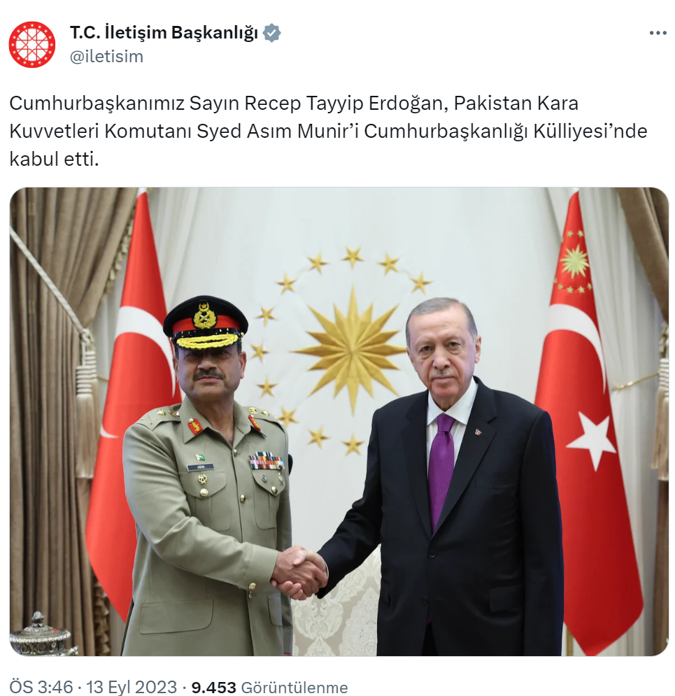 Cumhurbaşkanı Erdoğan, Pakistan Kara Kuvvetleri Komutanı Munir’i kabul etti