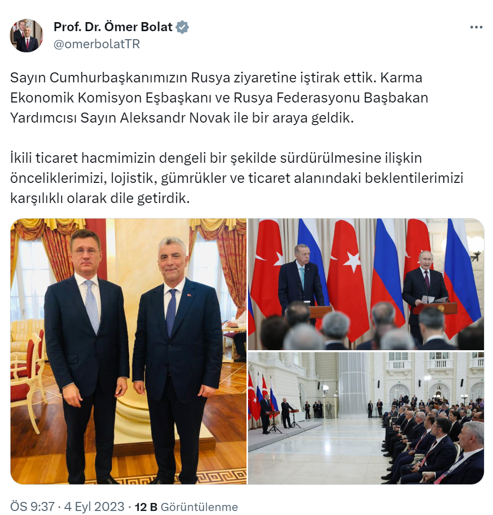 Bakan Bolat, Rusya Federasyonu Başbakan Yardımcısı Novak ile bir araya geldi