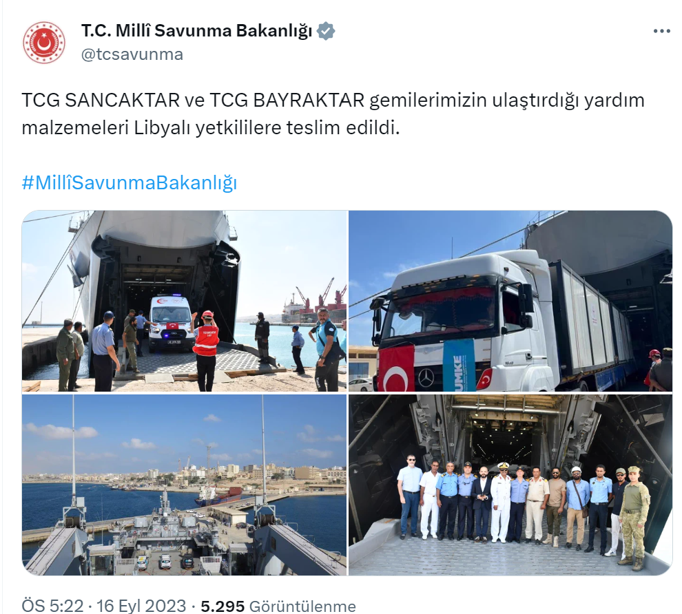 TCG Sancaktar ve TCG Bayraktar, yardım malzemelerini Libyalı yetkililere teslim etti