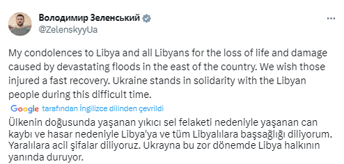 Zelenski’den Libya’ya taziye mesajı