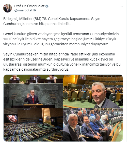 Bakan Bolat, BM Genel Kurulu kapsamında Cumhurbaşkanı Erdoğan’ın hitaplarını dinledi