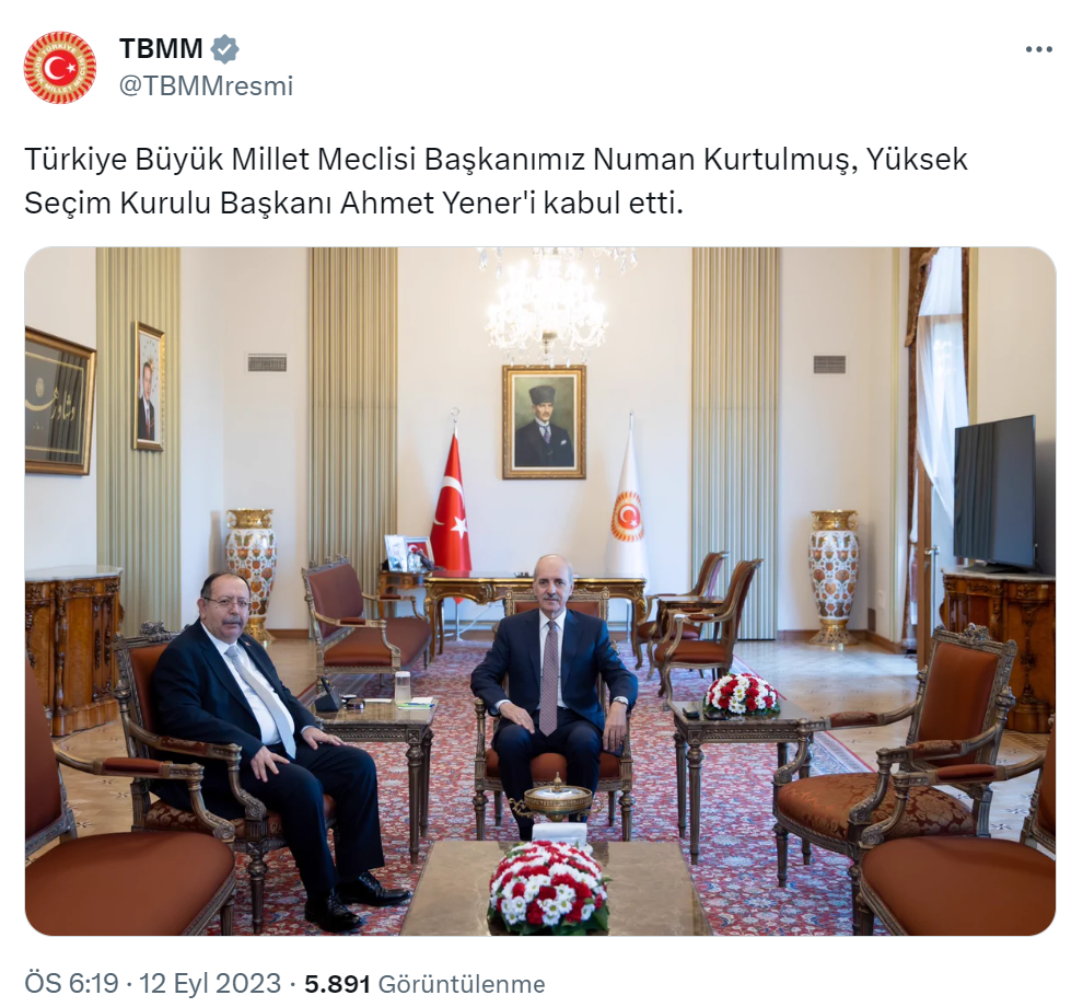 TBMM Başkanı Kurtulmuş, YSK Başkanı Yener ile görüştü