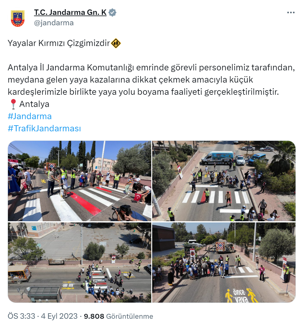 Antalya İl Jandarma Komutanlığı personeli, yaya yolu boyama faaliyeti düzenledi