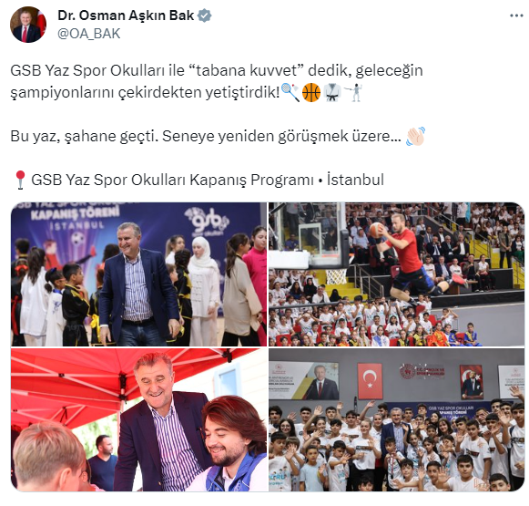 Bakan Bak, İstanbul GSB Yaz Spor Okulları kapanış törenine katıldı