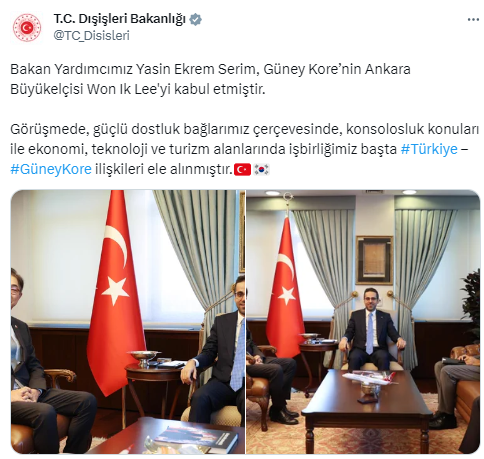 Bakan Yardımcısı Serim, Güney Kore’nin Ankara Büyükelçisi Won Ik Lee’yi kabul etti