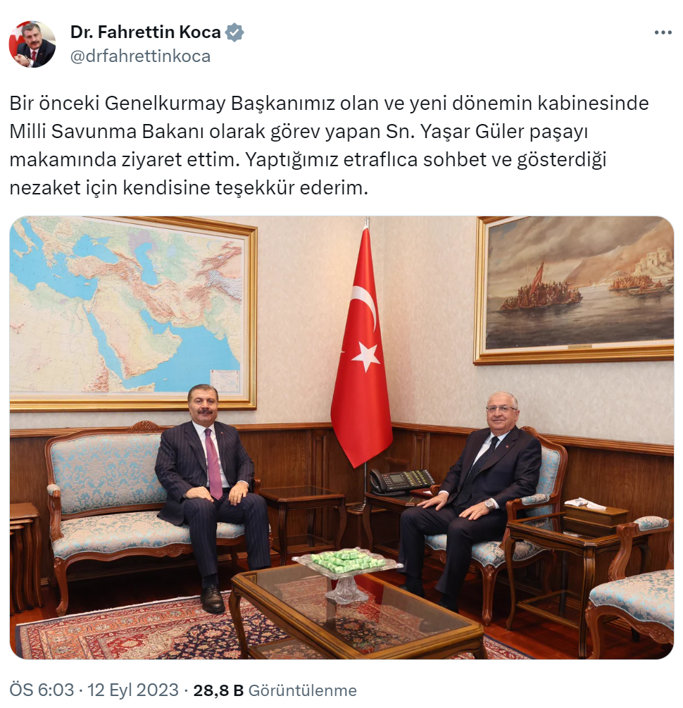 Bakan Koca, Milli Savunma Bakanı Güler’i ziyaret etti
