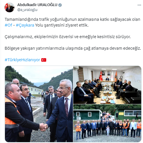 Bakan Uraloğlu, Of – Çaykara Yolu şantiyesini ziyaret etti
