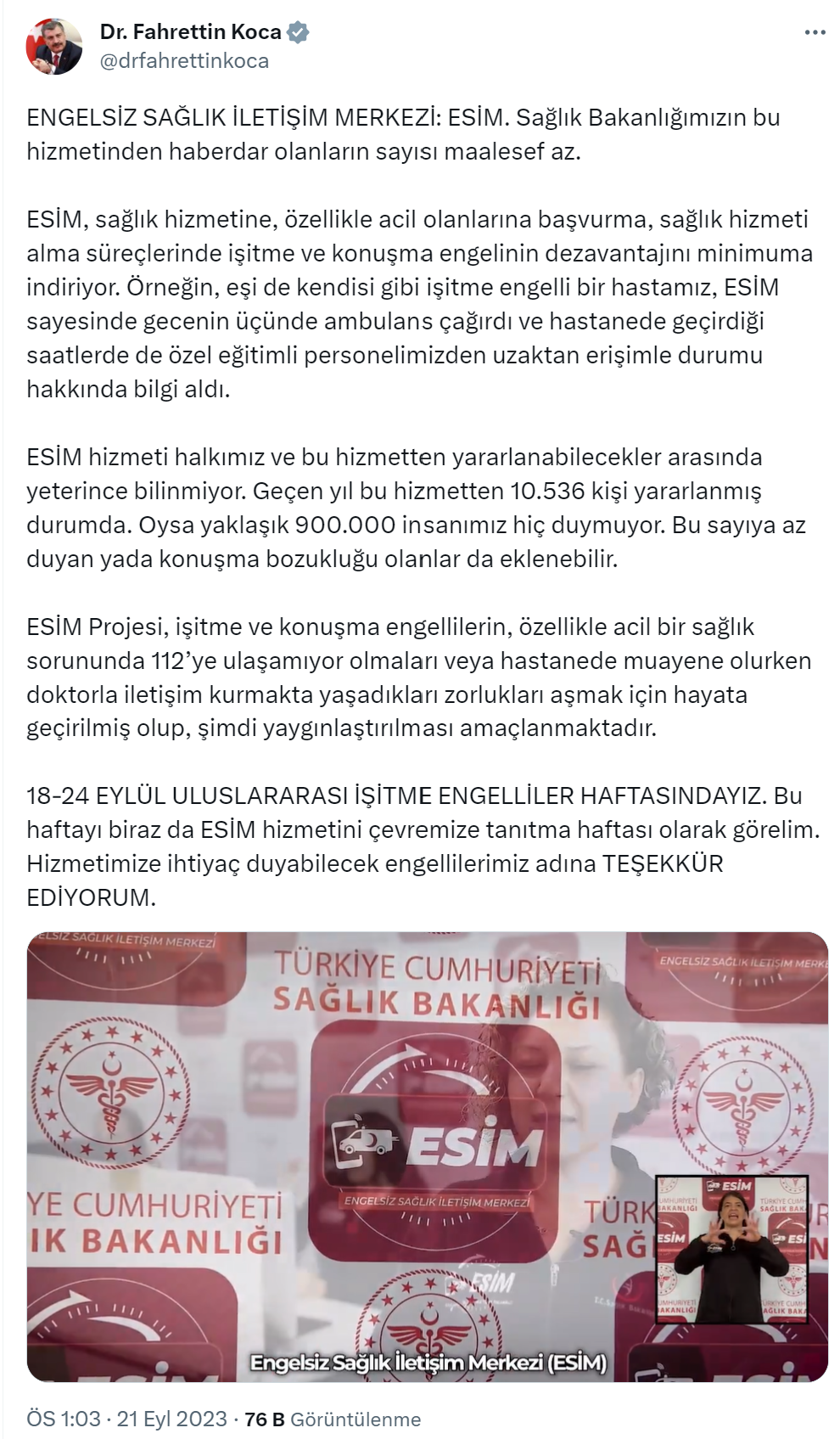 Bakan Koca: “ESİM hizmeti bu hizmetten yararlanabilecekler arasında yeterince bilinmiyor”