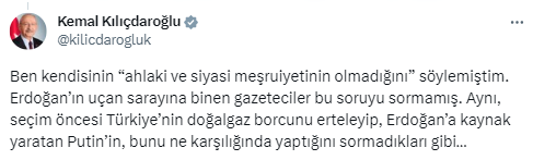 Kılıçdaroğlu: “Erdoğan yine sözlerimi çarpıtarak, yalanlarına devam etmiş”