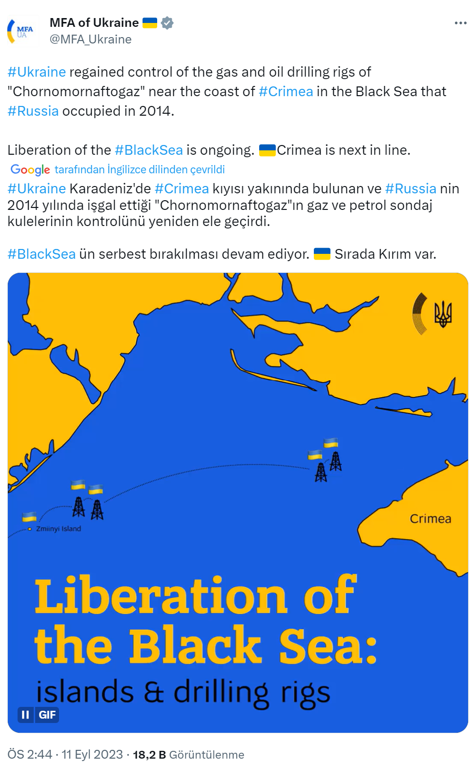 Ukrayna Dışişleri Bakanlığı: “Karadeniz’in kurtarılması devam ediyor”