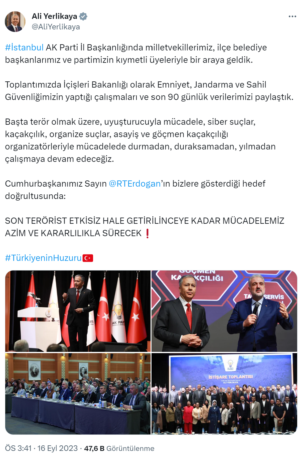 Bakan Yerlikaya, İstanbul AK Parti İl Başkanlığında partililerle bir araya geldi