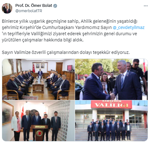 Cumhurbaşkanı Yardımcısı Yılmaz ve Bakan Bolat, Kırşehir Valiliği’ni ziyaret etti