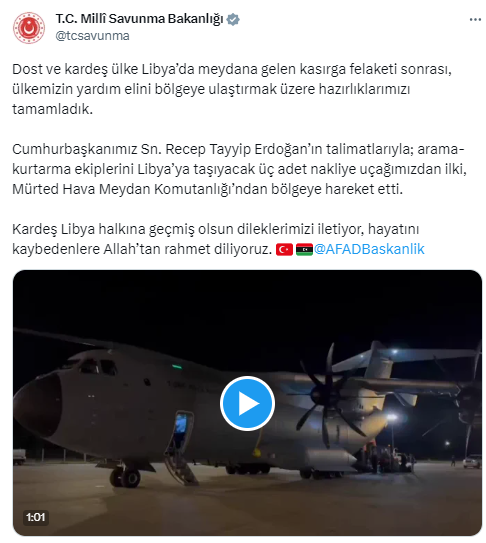 Libya’ya arama kurtarma ekiplerini taşıyacak ilk uçak Ankara’dan hareket etti